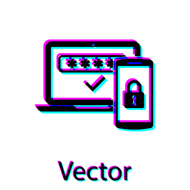 Preto Multi fator, dois passos ícone de autenticação isolado no fundo branco. Ilustração vetorial
 - Vetor, Imagem