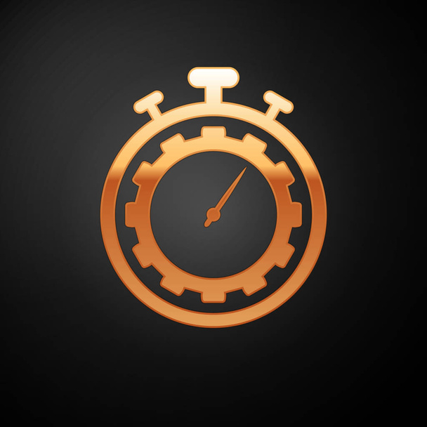 Χρυσό εικονίδιο διαχείρισης χρόνου απομονώνεται σε μαύρο φόντο. Ρολόι και σήμα ταχυτήτων. Σύμβολο παραγωγικότητας. Απεικόνιση διανυσματικών φορέων - Διάνυσμα, εικόνα
