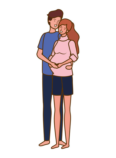 pregnant woman with husband standing - Vector, Image
