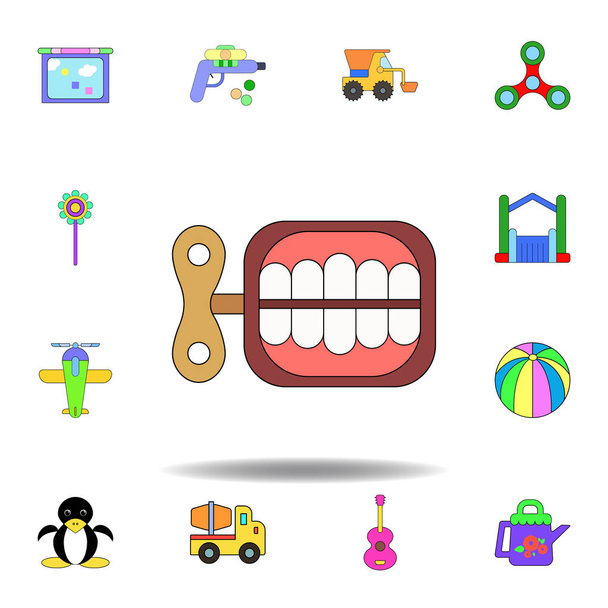 karikatür dişler rüzgar oyuncak renkli simgesi. çocuk oyuncakillüstrasyon simgeleri kümesi. işaretleri, semboller web, logo, mobil uygulama, Ui, Ux için kullanılabilir - Vektör, Görsel