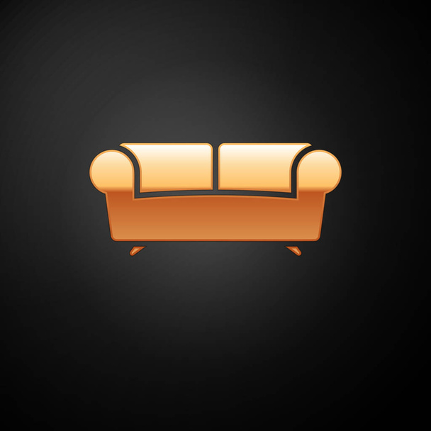 goldenes Sofa-Symbol auf schwarzem Hintergrund. Vektorillustration - Vektor, Bild