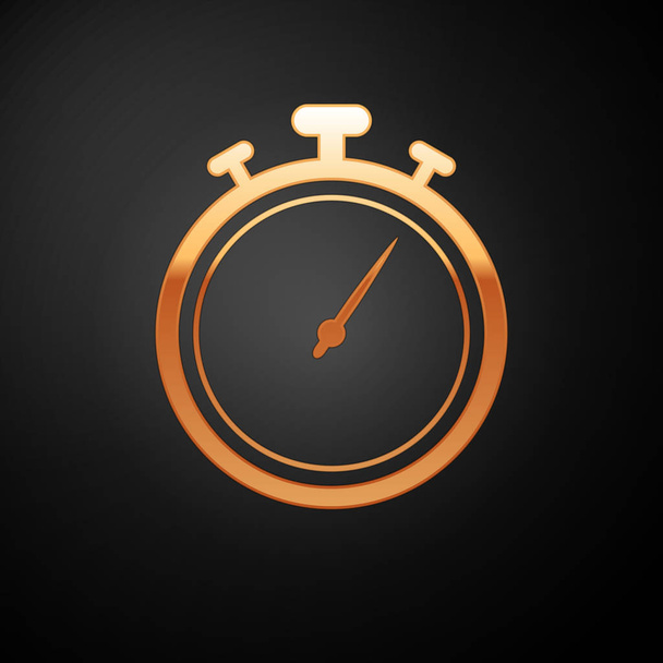 Gouden stopwatch pictogram geïsoleerd op zwarte achtergrond. Tijd timer teken. Chronometer-teken. Vector illustratie - Vector, afbeelding
