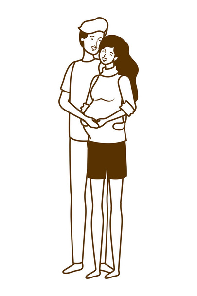 силуэт беременной женщины со стоящим мужем
 - Вектор,изображение