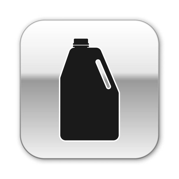 Preto Household produtos químicos ícone garrafa de plástico em branco isolado no fundo branco. Detergente líquido ou sabão, removedor de manchas, lixívia. Botão quadrado de prata. Ilustração vetorial
 - Vetor, Imagem