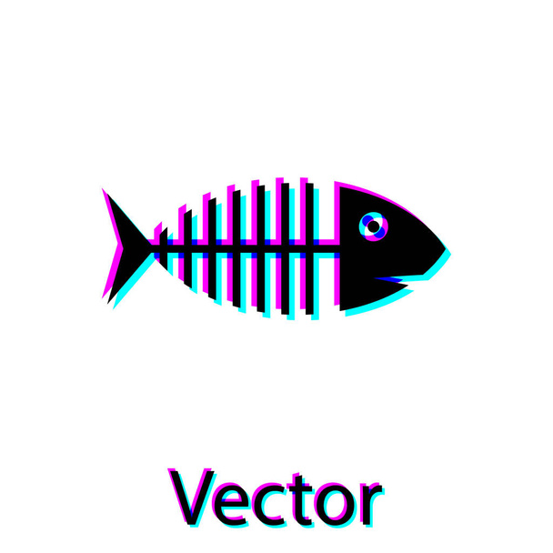 Zwarte vis skelet pictogram geïsoleerd op witte achtergrond. Vis bot teken. Vector illustratie - Vector, afbeelding