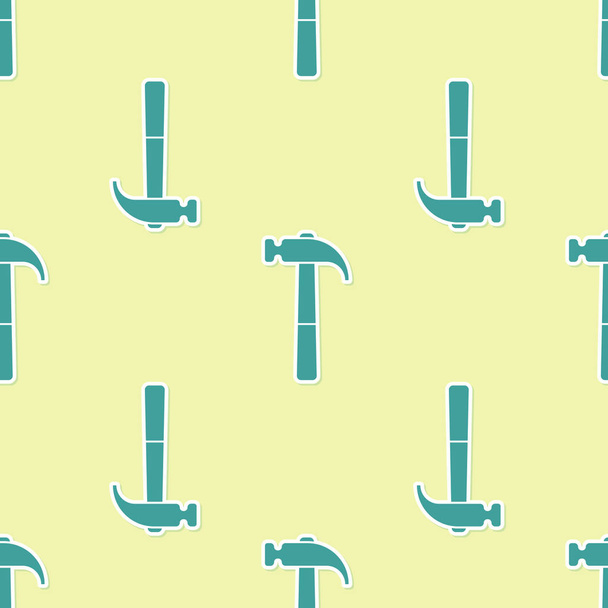 Green Hammer icon isolated seamless pattern on yellow background. Tool for repair. Flat design. Vector Illustration - Vektori, kuva