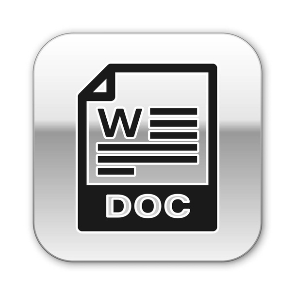 Ícone de documento de arquivo DOC preto. Baixar ícone de botão doc isolado no fundo branco. Símbolo de extensão de ficheiro DOC. Botão quadrado de prata. Ilustração vetorial
 - Vetor, Imagem