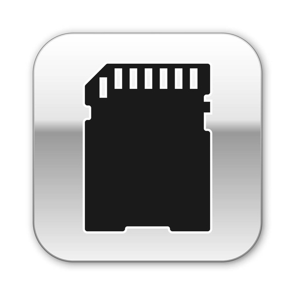 Icono de tarjeta SD negro aislado sobre fondo blanco. Tarjeta de memoria. Icono del adaptador. Botón cuadrado plateado. Ilustración vectorial
 - Vector, Imagen