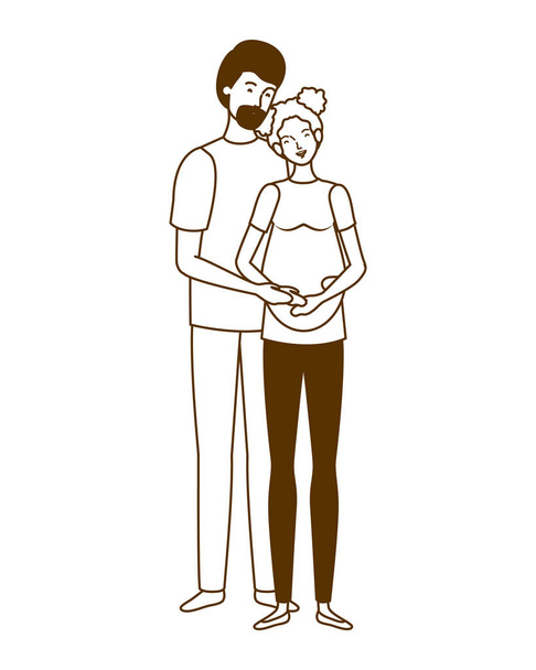 silueta de la mujer embarazada con el marido de pie
 - Vector, imagen
