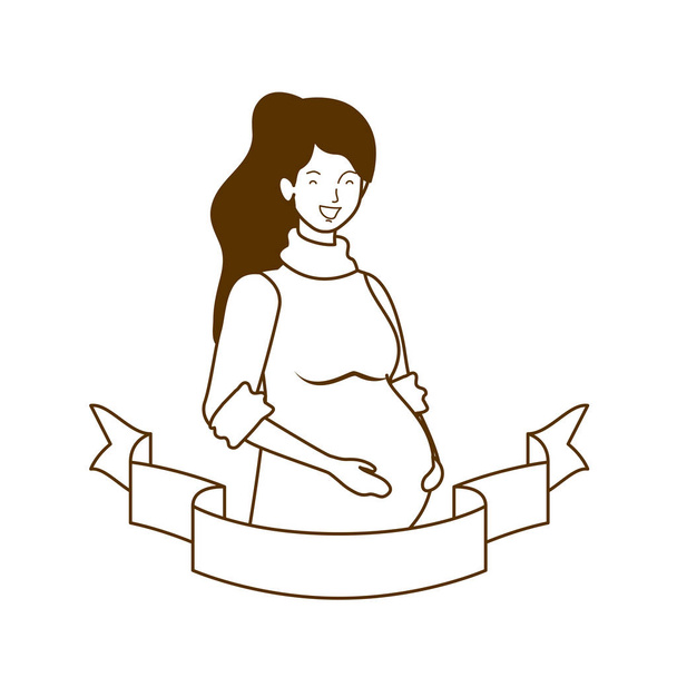 σιλουέτα της γυναίκας έγκυος με διακοσμητική κορδέλα - Διάνυσμα, εικόνα