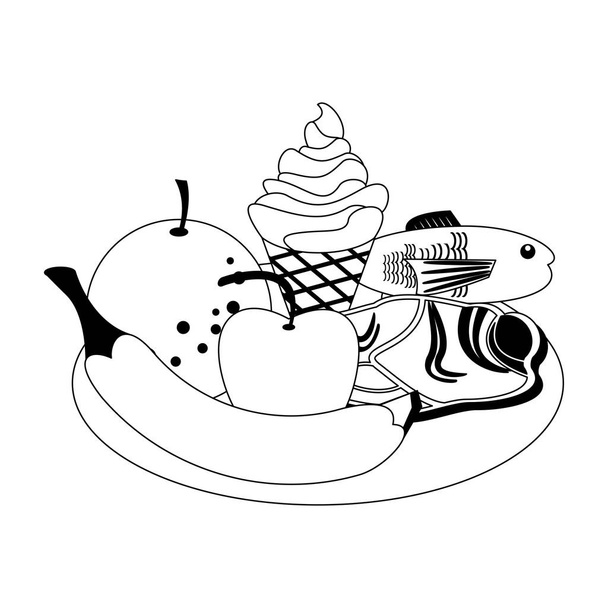 Délicieux dessin animé alimentaire en noir et blanc
 - Vecteur, image