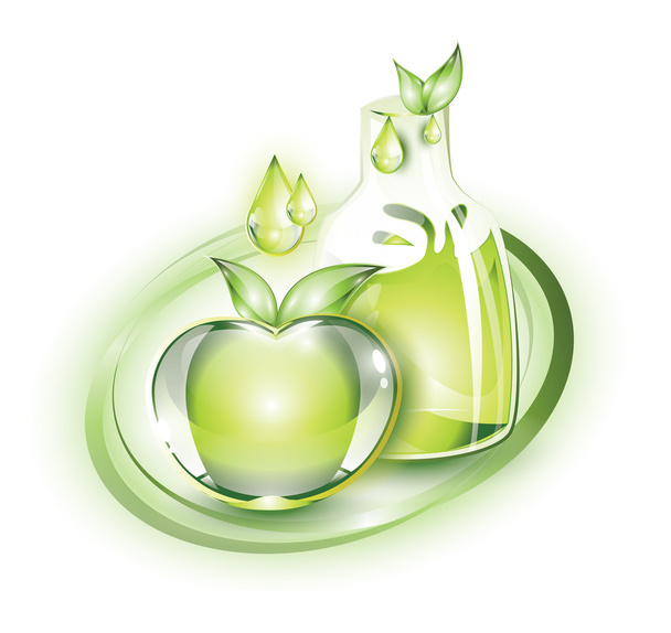 Green apple and apple juice - Vektori, kuva