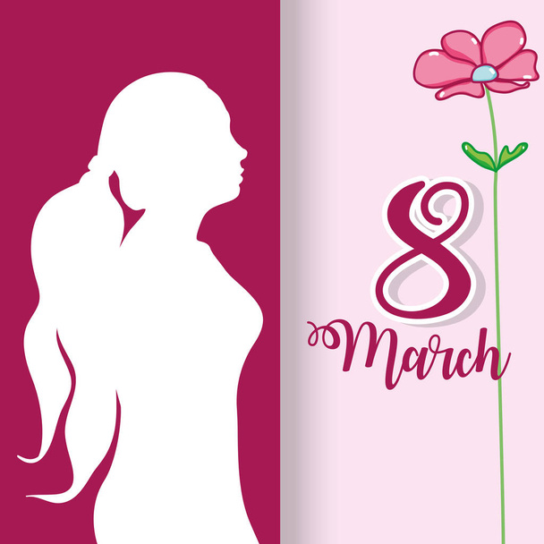 silhouette donna con fiori festeggiano marzo 8
 - Vettoriali, immagini