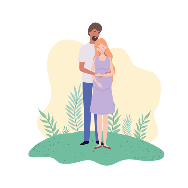Kobieta w ciąży z mężem stoi w krajobraz - Wektor, obraz