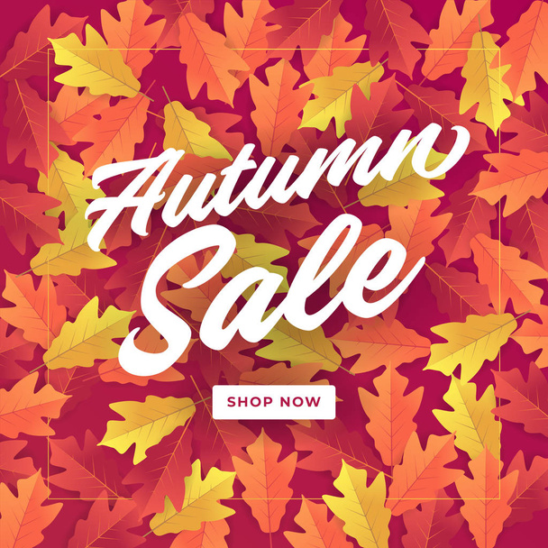 Autumn sale banner for shopping sale. Colorful autumn leaves background. - Vecteur, image
