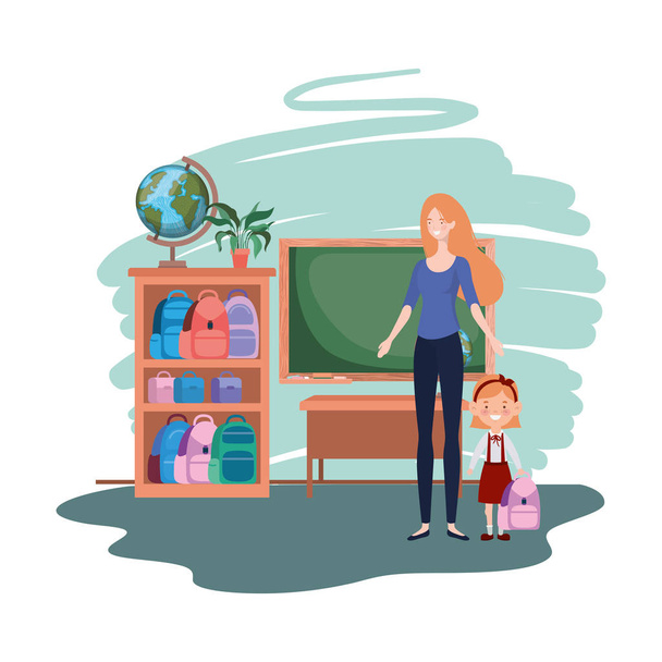 woman with daughter of back to school - Vector, Image