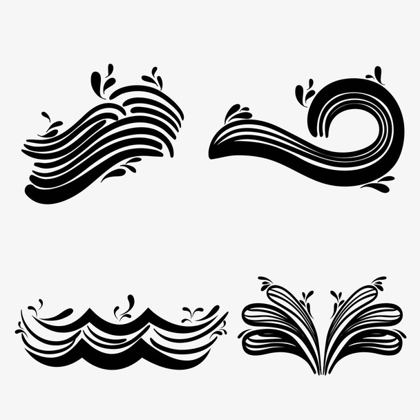conjunto de olas oceánicas con diferentes formas de diseño
 - Vector, Imagen