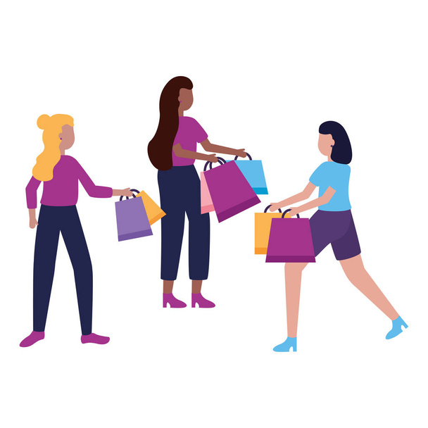 people with shopping bags commerce - Vector, Image