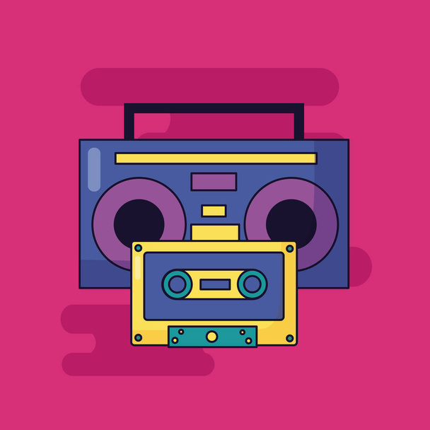 Boombox sztereó és kazettás zene színes háttér - Vektor, kép