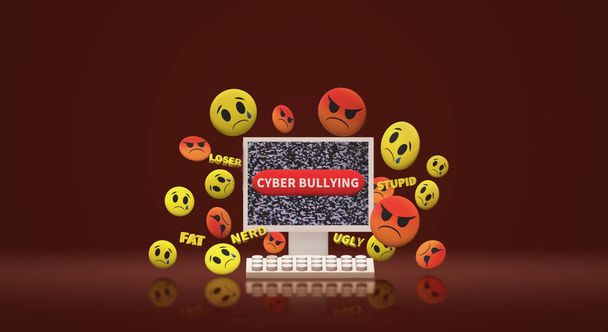 The 3d rendering  computer and emotion  for  cyber bullying cont - Photo, Image