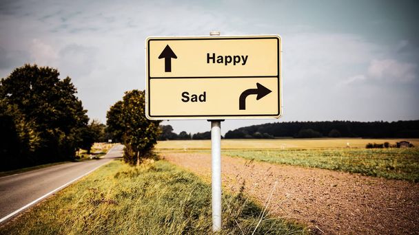 幸せと悲しい街路標識 - 写真・画像
