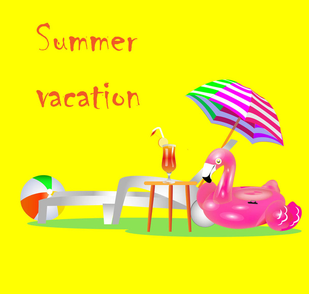 Vacation, travel, vacation. Beach umbrella, beach chair - ベクター画像