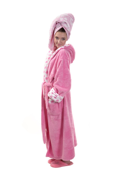 Teenager in a pink dressing gown - Foto, immagini