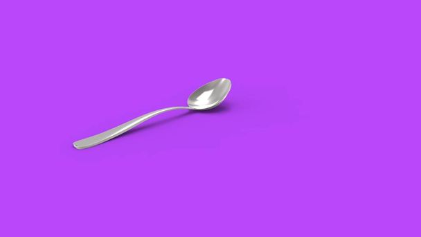 3d rendering of a metal spoon in colored background. - Foto, Imagem