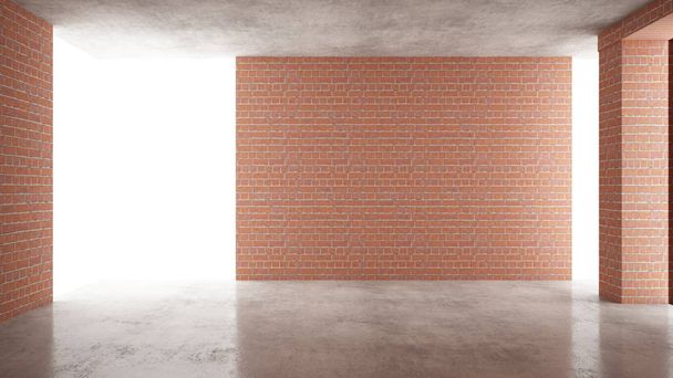 Interior of a new house under construction, home renovation, red brick walls, concrete flooring, architecture engineering concept background idea mock-up - Photo, Image