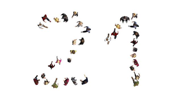 personnes - disposées au numéro 21 - vue de dessus sans ombre - isolées sur fond blanc
 - Photo, image