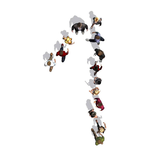 personnes - disposées en numéro 1 - vue de dessus avec ombre - isolées sur fond blanc
 - Photo, image