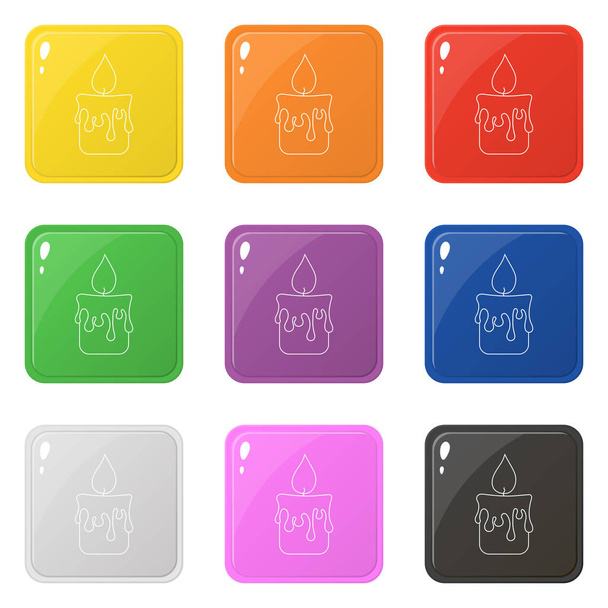 Line style candle icons set 9 colors isolated on white. Collection of glossy square colorful buttons. Vector illustration for any design. - Vector, Image