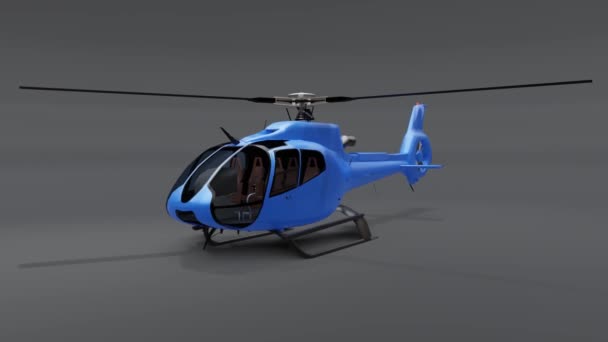 Blauer Hubschrauber isoliert auf dem grauen Hintergrund. 3D-Illustration. - Filmmaterial, Video