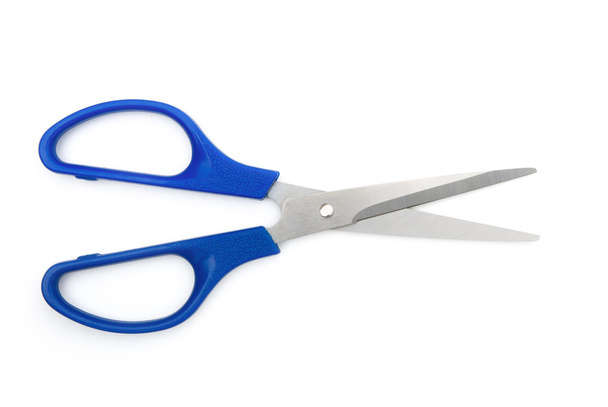 Blue scissors on white with clipping path - Photo, Image