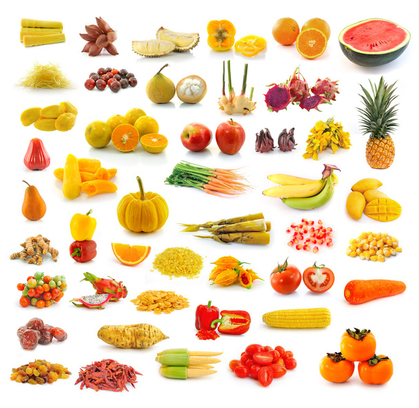 owoce, warzywa, żółty i czerwony. beta-karoten. - Zdjęcie, obraz