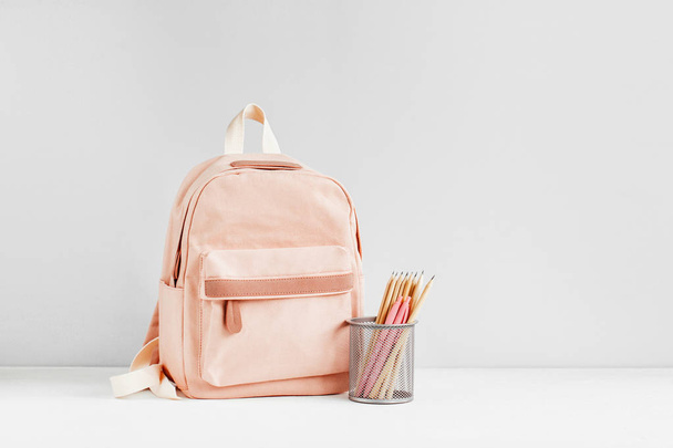 Stylish pale pink backpack on white background - Fotografie, Obrázek