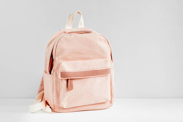 Stylish pale pink backpack on white background - Фото, зображення