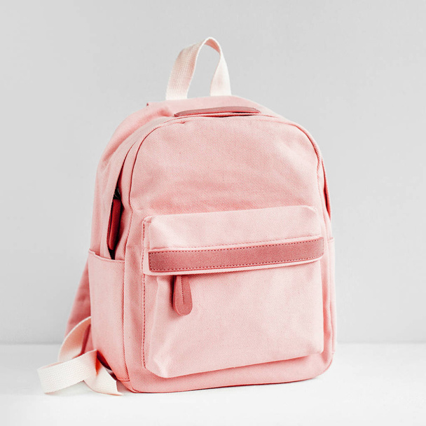 Stylish pale pink backpack on white background - Foto, Bild