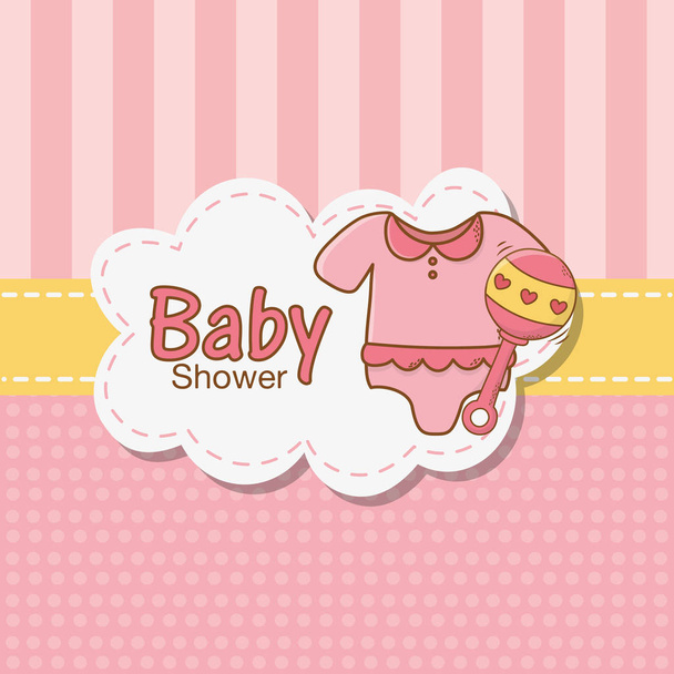baby shower card with pink dress - Vector, afbeelding