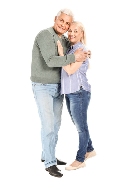 Retrato de feliz casal maduro no fundo branco
 - Foto, Imagem