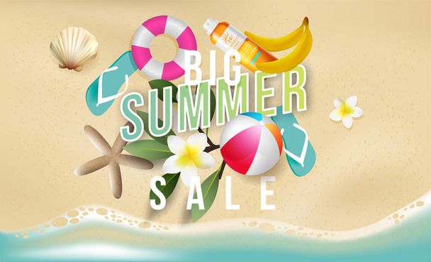 Big summer sale illustration with sea and beach overview - Vector, afbeelding
