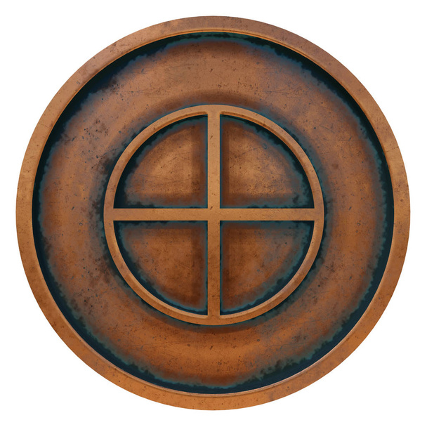 Simbolo di paganesimo sulla moneta in metallo di rame rendering 3D
 - Foto, immagini