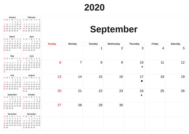 2020, co miesiąc kalendarza z białym tłem. - Zdjęcie, obraz
