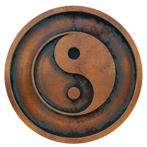 Taoizmus szimbóluma a réz-fém érme 3D renderelés - Fotó, kép