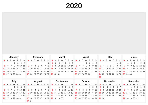 2020 annual calendar with white background. - Photo, Image