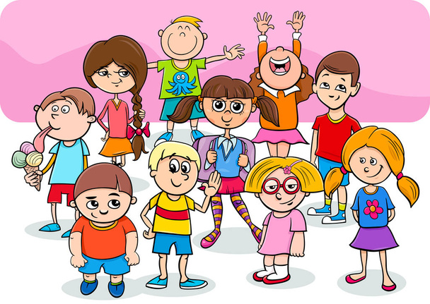 gelukkige kinderen cartoon tekens groep - Vector, afbeelding