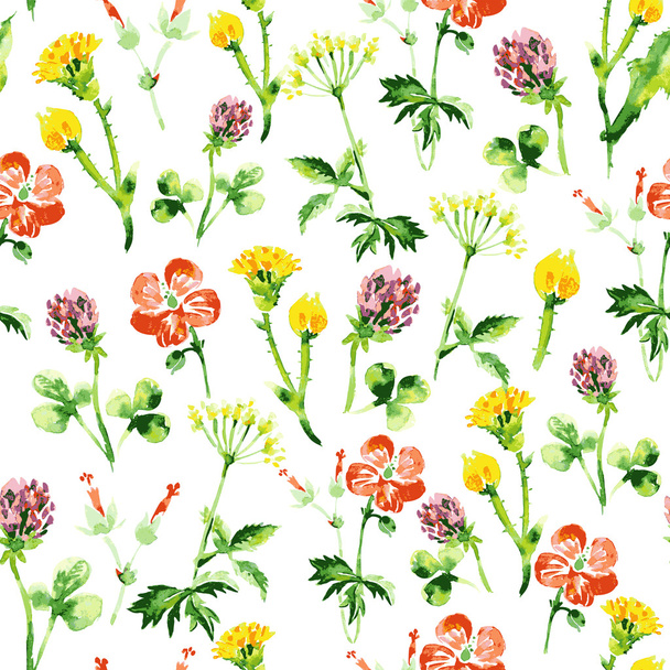 Watercolor floral seamless pattern. Vintage retro summer background - Vector, Image