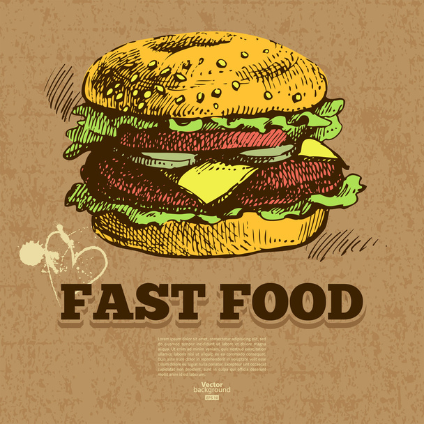 Vintage fast food background. Hand drawn illustration. - Vector, Image