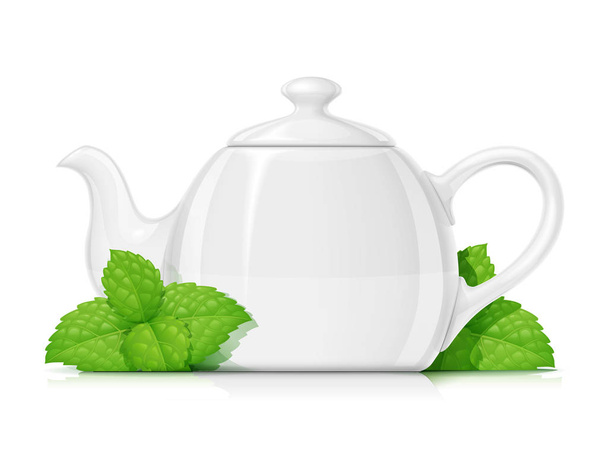 Ceramic teapot. Porcelain kettle for tea. Vector illustration. - Vetor, Imagem