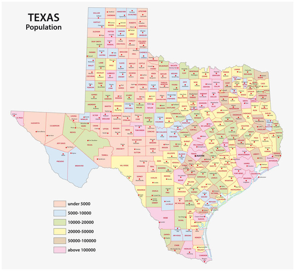 administrative county map of the federal state of texas by population density - Vector, Image